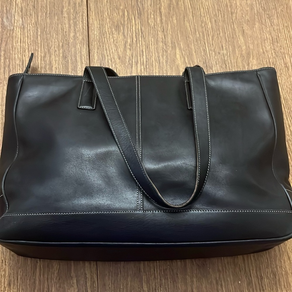 Vintage black leather Coach large tote. Pre-loved and cared for!